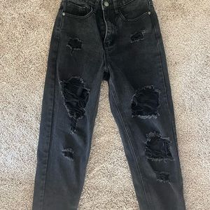 Washed Black Ripped Mom Jeans